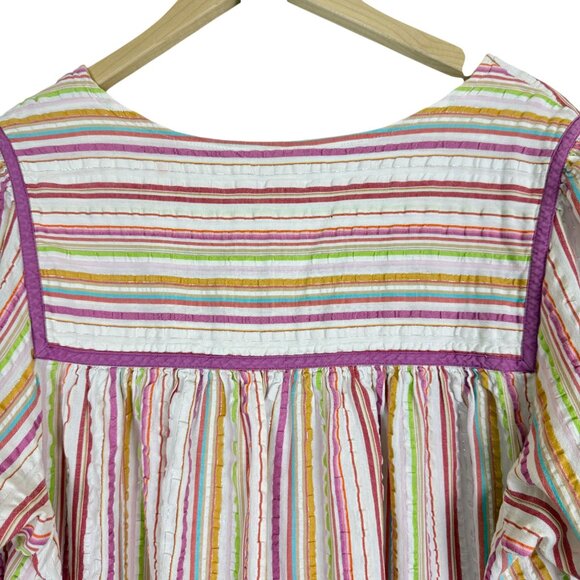 Vtg Go Softly Patio House Dress Large Multicolor Striped Cotton Blend Full Zip - Picture 8 of 11